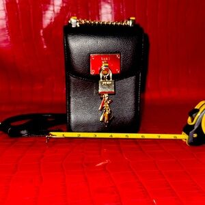 DKNY Black leather Crossbody Bag with Gold Accents